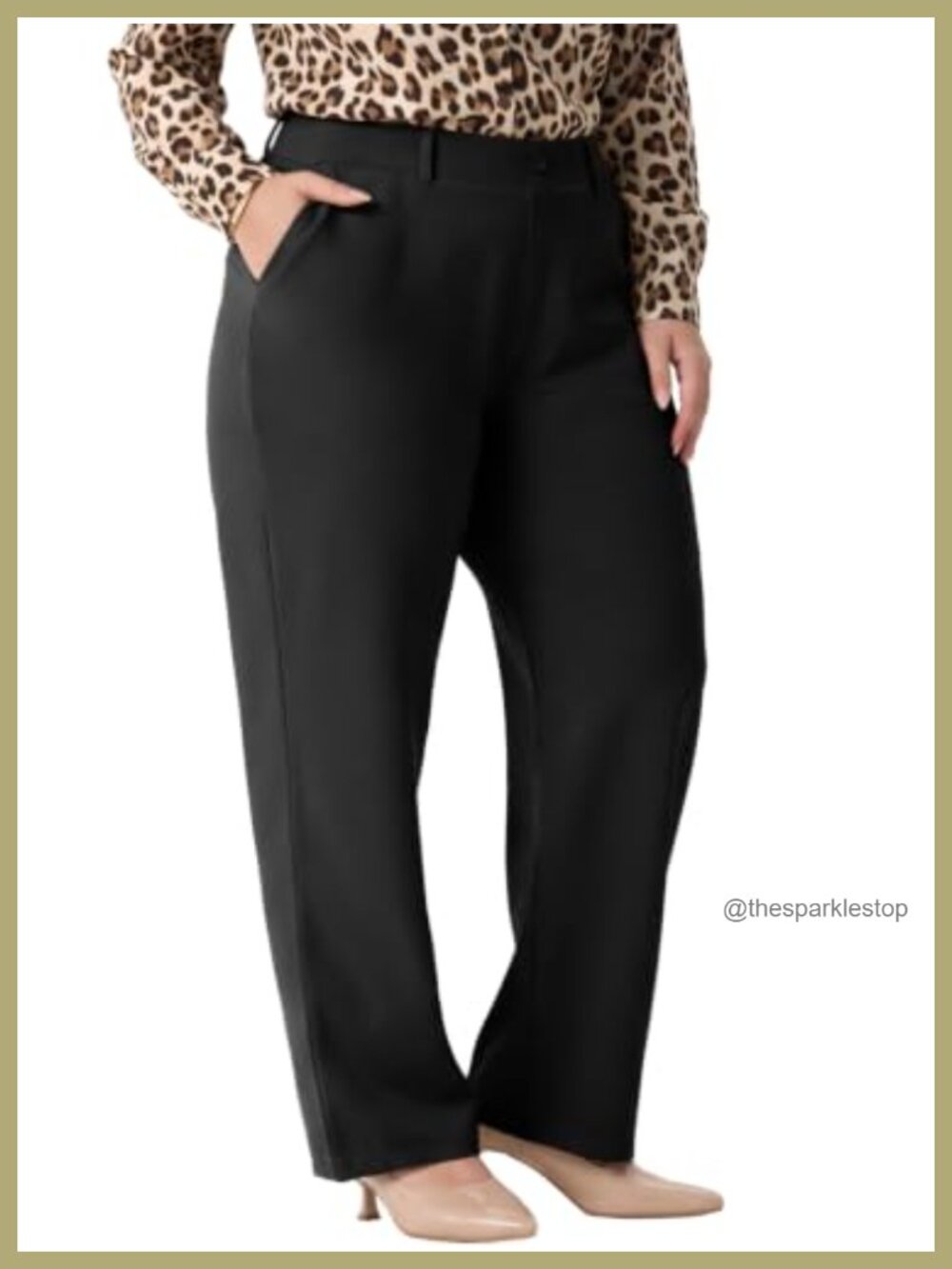 Plus Size Pull-On Dress Pants Stretchy Work Slacks High Waist Tummy Control